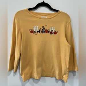 Christopher and Banks Fall Theme Top with Embroidered Details, Size M